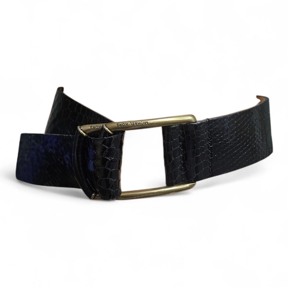 MICHAEL KORS Black Croc-Embossed Leather Wide Waist Belt Gold Buckle.S/M main image 8